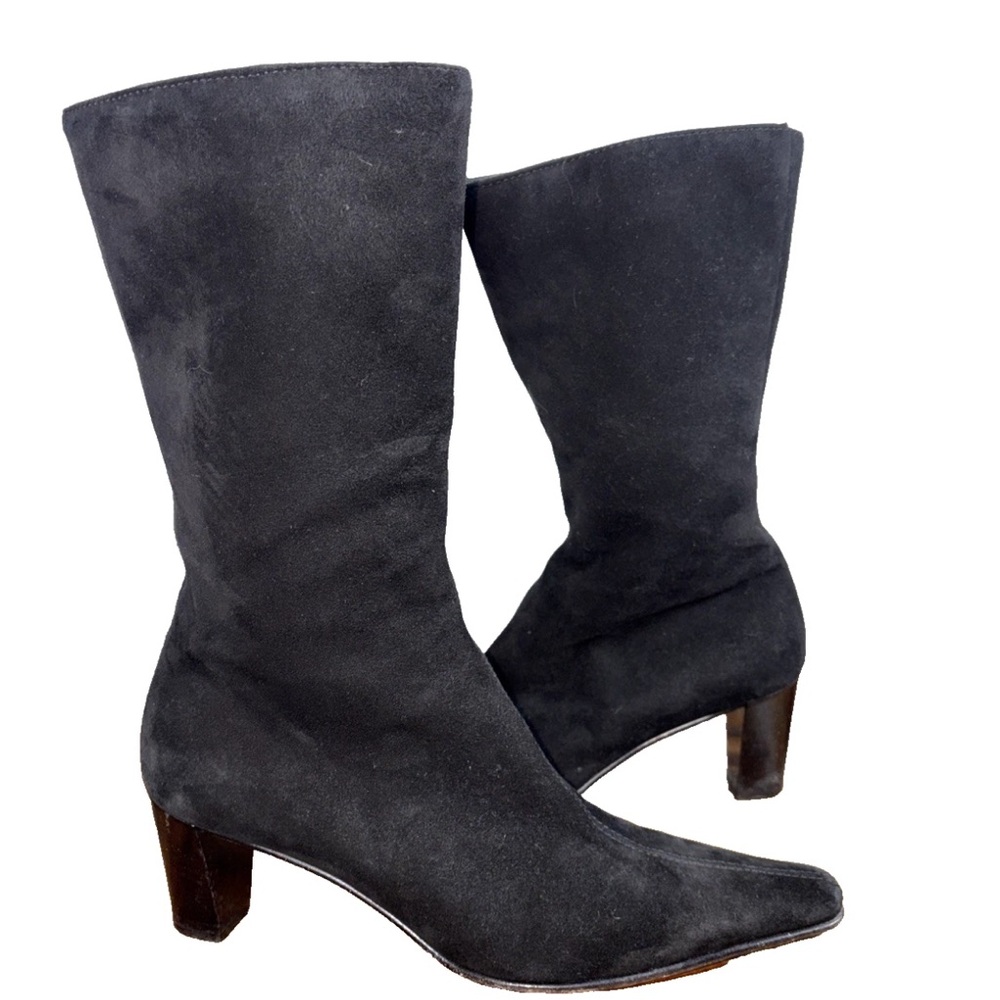 AQUATALIA 8.5 Suede Boots mid calf point toe 
2.5 in heel black TAP-P Marvin K